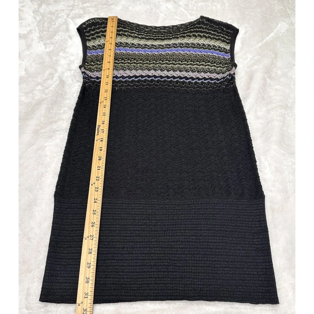 M Missoni Black Striped Zigzag Knit Cap Sleeve Mini Dress/Tunic Top Sz M